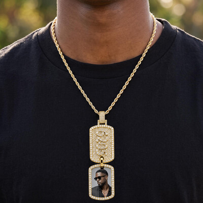 Iced Out Baguette Cut Custom Name & Photo Double Dog Tag Pendant