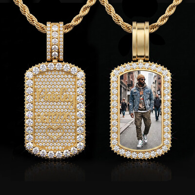 Iced Out Rotating Double Sided Custom Name&Photo DogTag Pendant