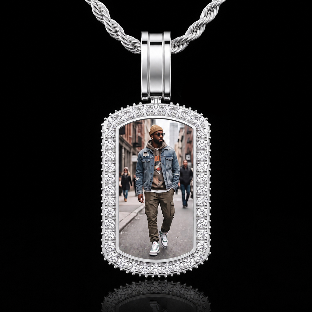 Iced Out Rotating Double Sided Custom Name&Photo DogTag Pendant Iced Out Rotating Double Sided Custom Name&Photo DogTag Pendant