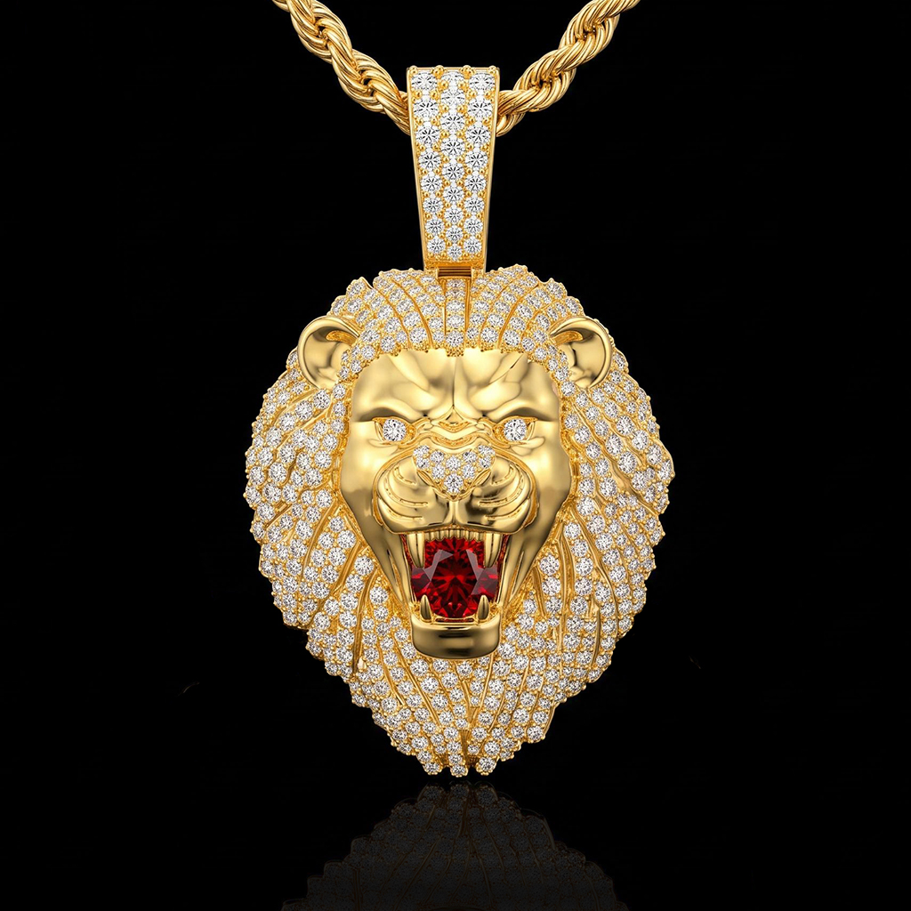 Iced Out Ruby Lion Pendant Iced Out Ruby Lion Pendant