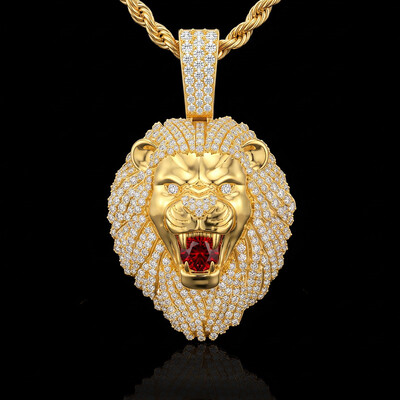 Iced Out Ruby Lion Pendant