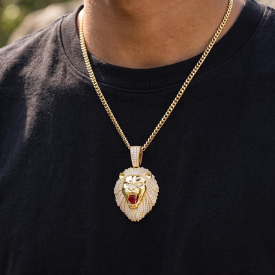 Iced Out Ruby Lion Pendant