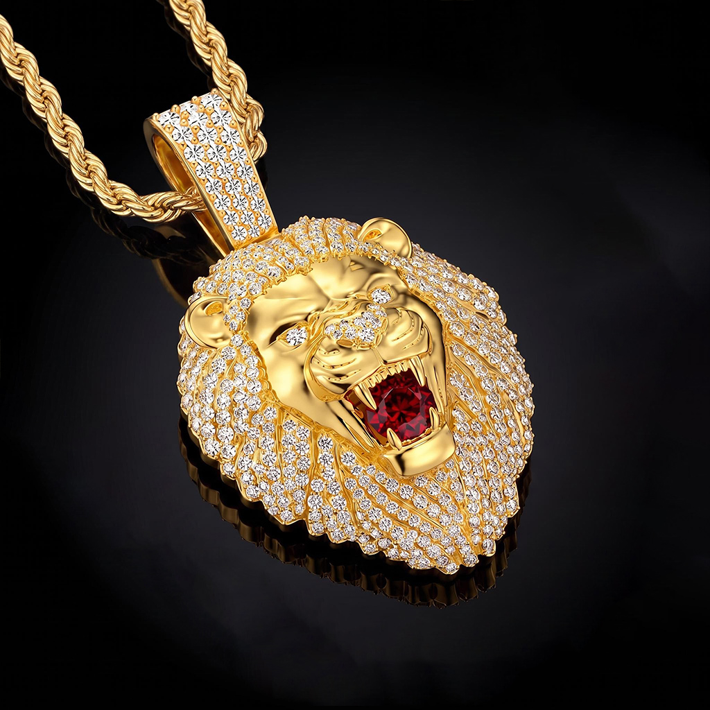 Iced Out Ruby Lion Pendant Iced Out Ruby Lion Pendant