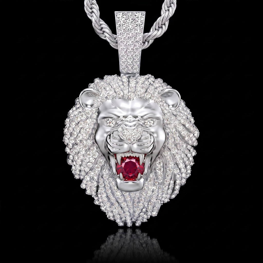 Iced Out Ruby Lion Pendant Iced Out Ruby Lion Pendant