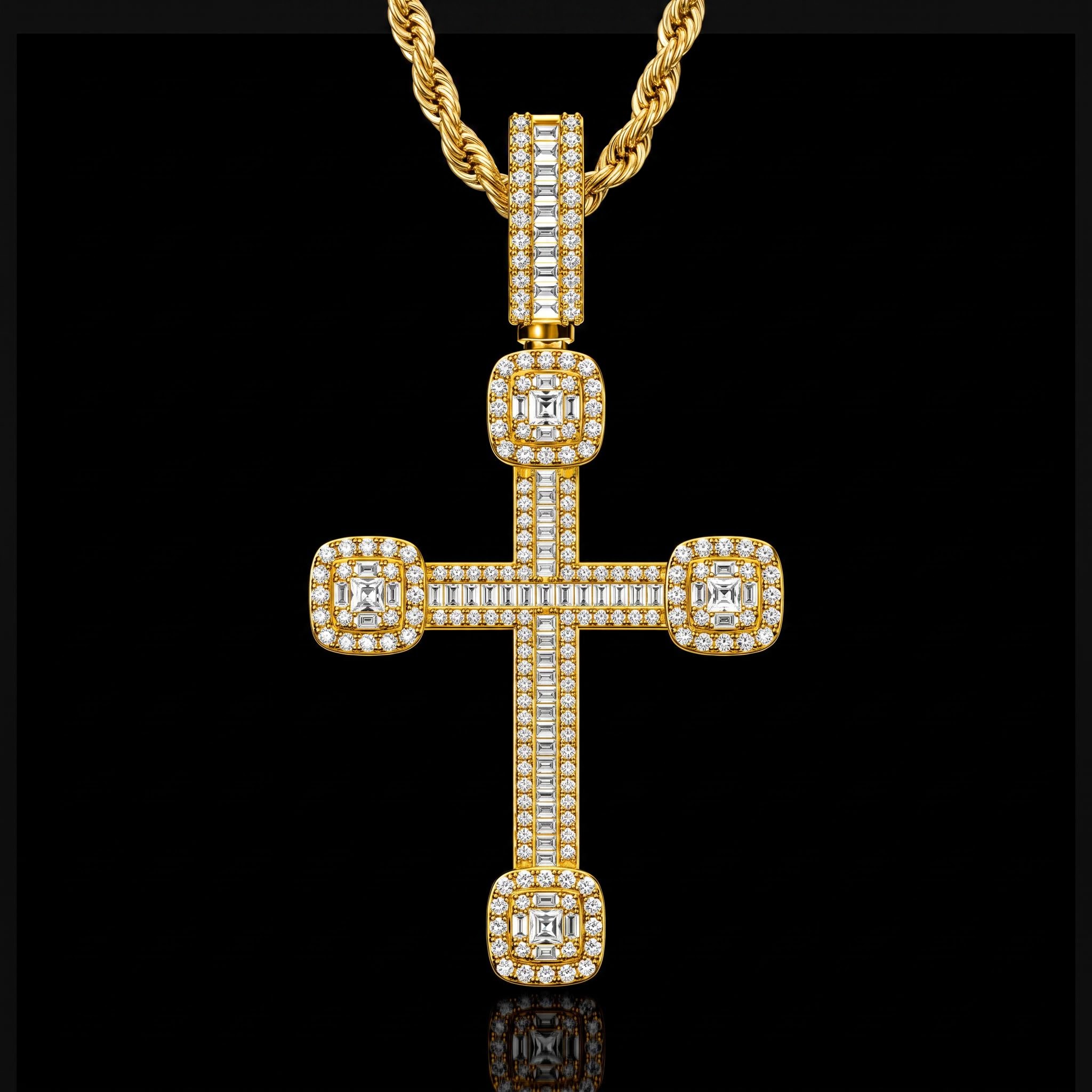 Iced Out Baguette Cross Urn Pendant