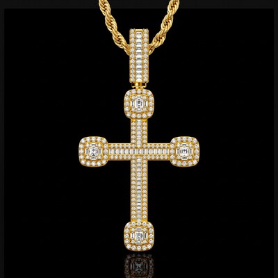 Iced Out Baguette Cross Urn Pendant
