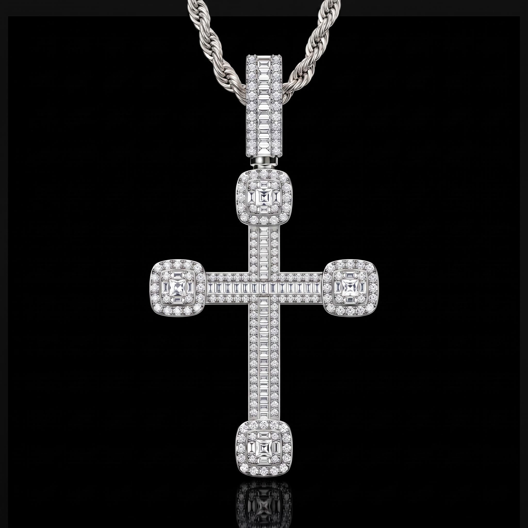 Iced Out Baguette Cross Urn Pendant