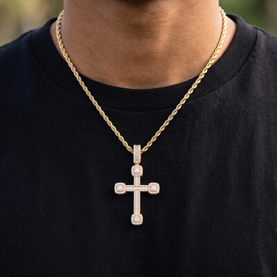 Iced Out Baguette Cross Urn Pendant