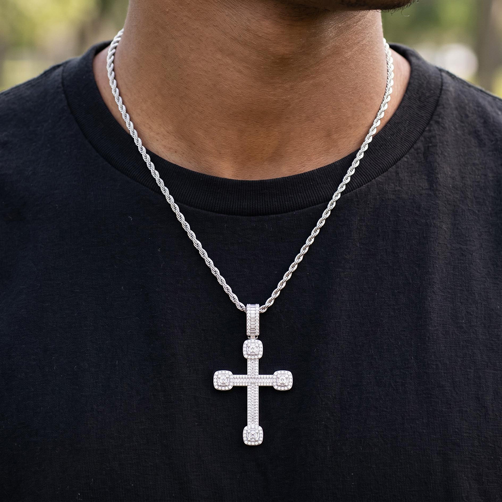 Iced Out Baguette Cross Urn Pendant
