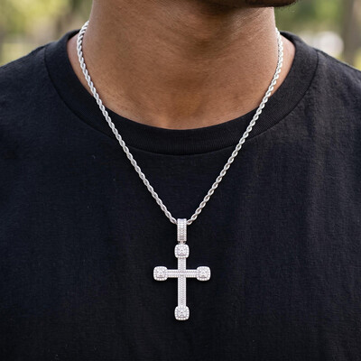 Iced Out Baguette Cross Urn Pendant