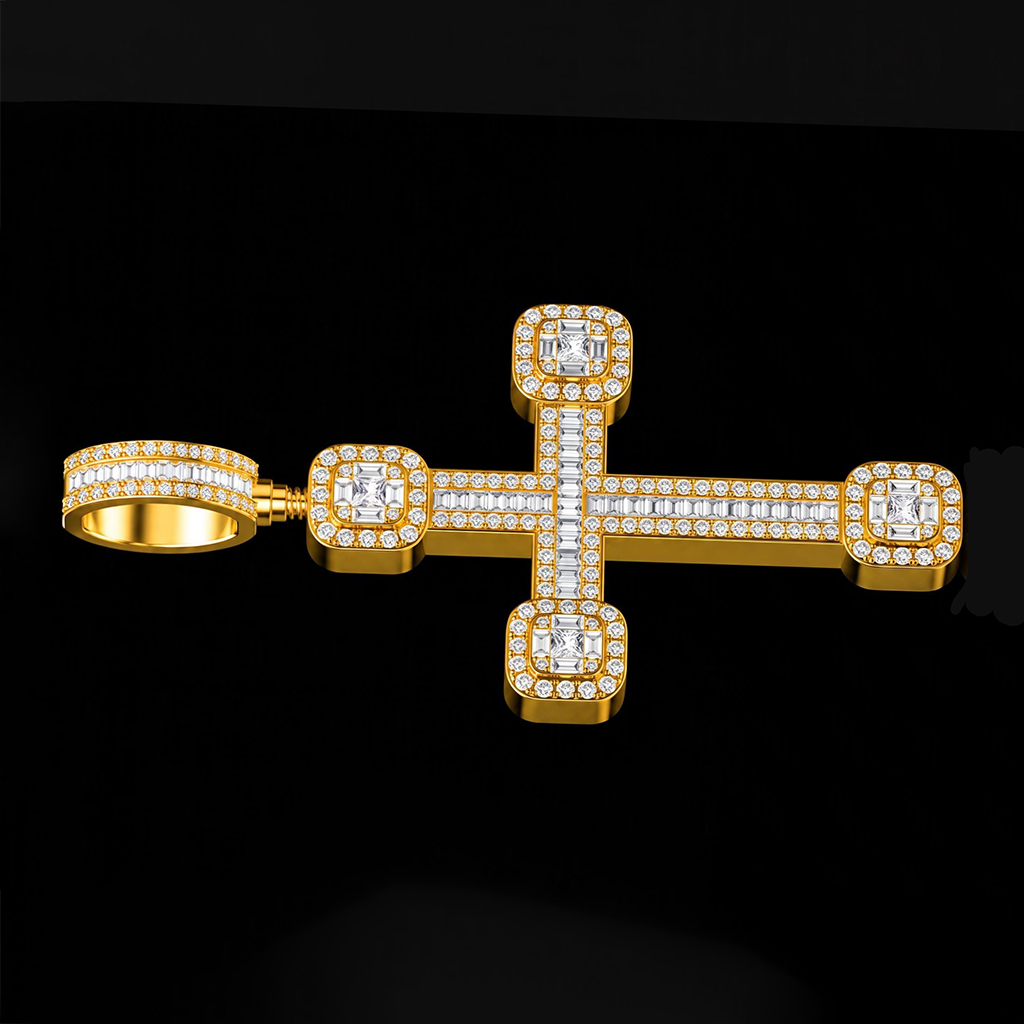Iced Out Baguette Cross Urn Pendant