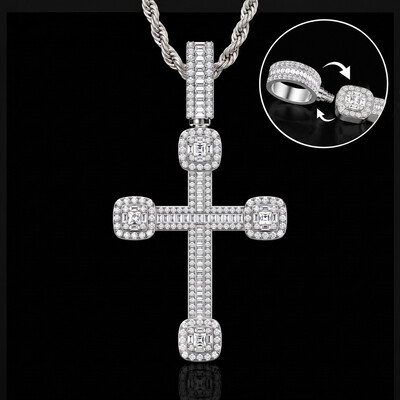 Iced Out Baguette Cross Urn Pendant