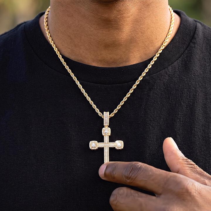 Iced Out Baguette Cross Urn Pendant Iced Out Baguette Cross Urn Pendant