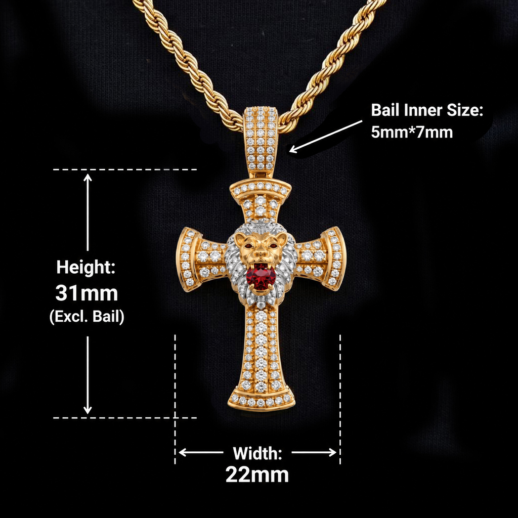Iced Out Ruby Lion Cross Pendant Iced Out Ruby Lion Cross Pendant