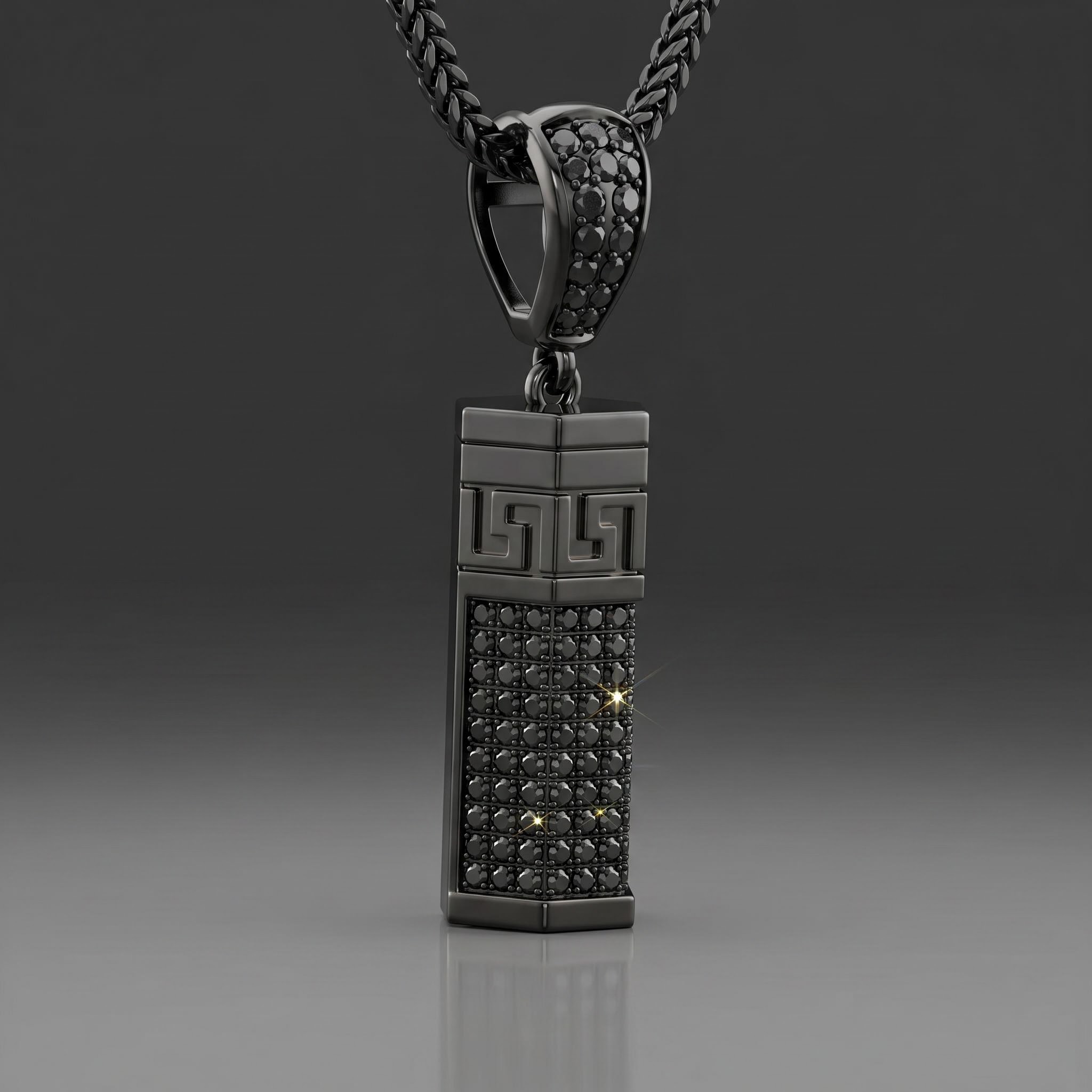 Iced Out Black Hexagonal Cylinder Urn Pendant Iced Out Black Hexagonal Cylinder Urn Pendant