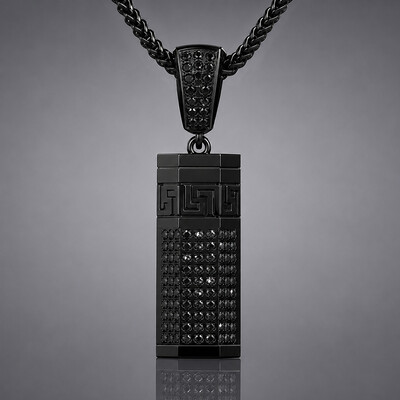 Iced Out Black Hexagonal Cylinder Urn Pendant