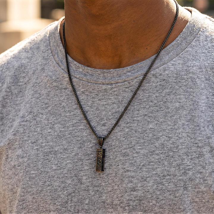 Iced Out Black Hexagonal Cylinder Urn Pendant