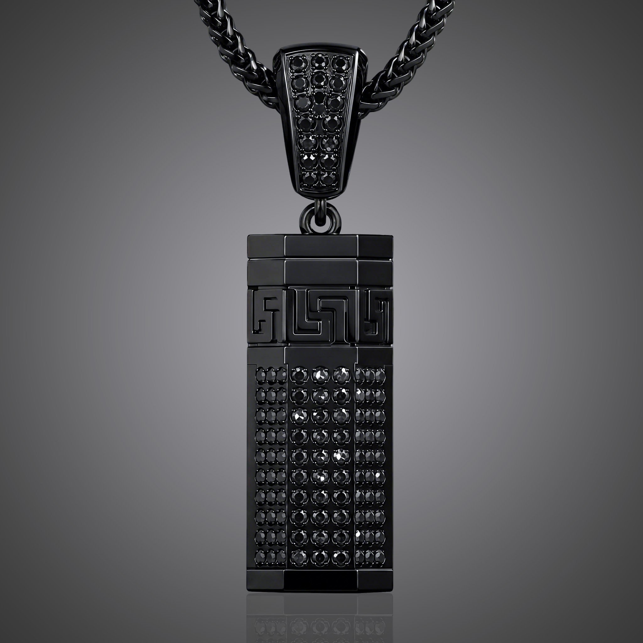 Iced Out Black Hexagonal Cylinder Urn Pendant Iced Out Black Hexagonal Cylinder Urn Pendant