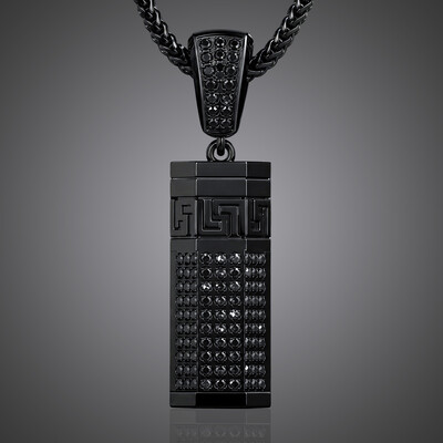 Iced Out Black Hexagonal Cylinder Urn Pendant