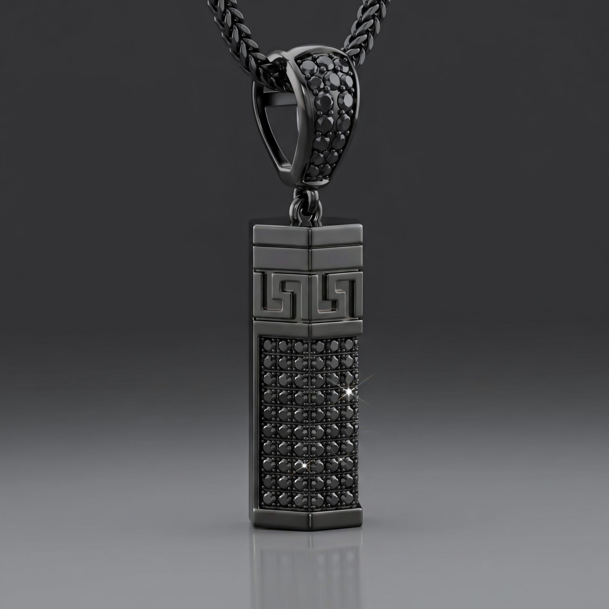 Iced Out Black Hexagonal Cylinder Urn Pendant Iced Out Black Hexagonal Cylinder Urn Pendant
