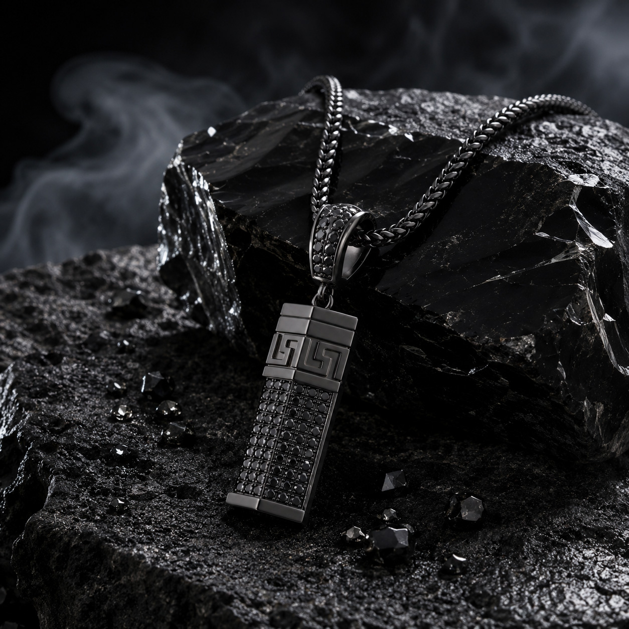 Iced Out Black Hexagonal Cylinder Urn Pendant Iced Out Black Hexagonal Cylinder Urn Pendant