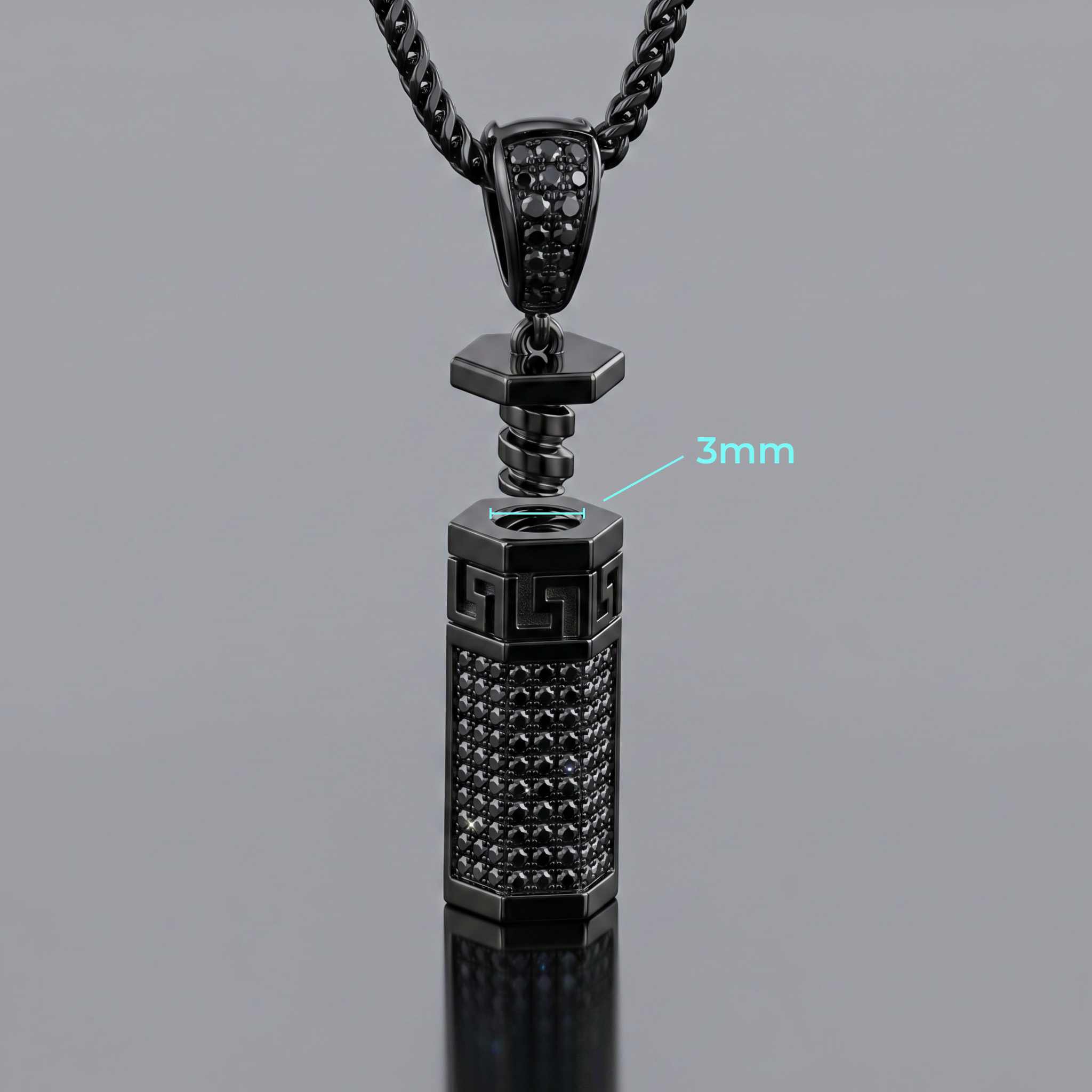 Iced Out Black Hexagonal Cylinder Urn Pendant Iced Out Black Hexagonal Cylinder Urn Pendant