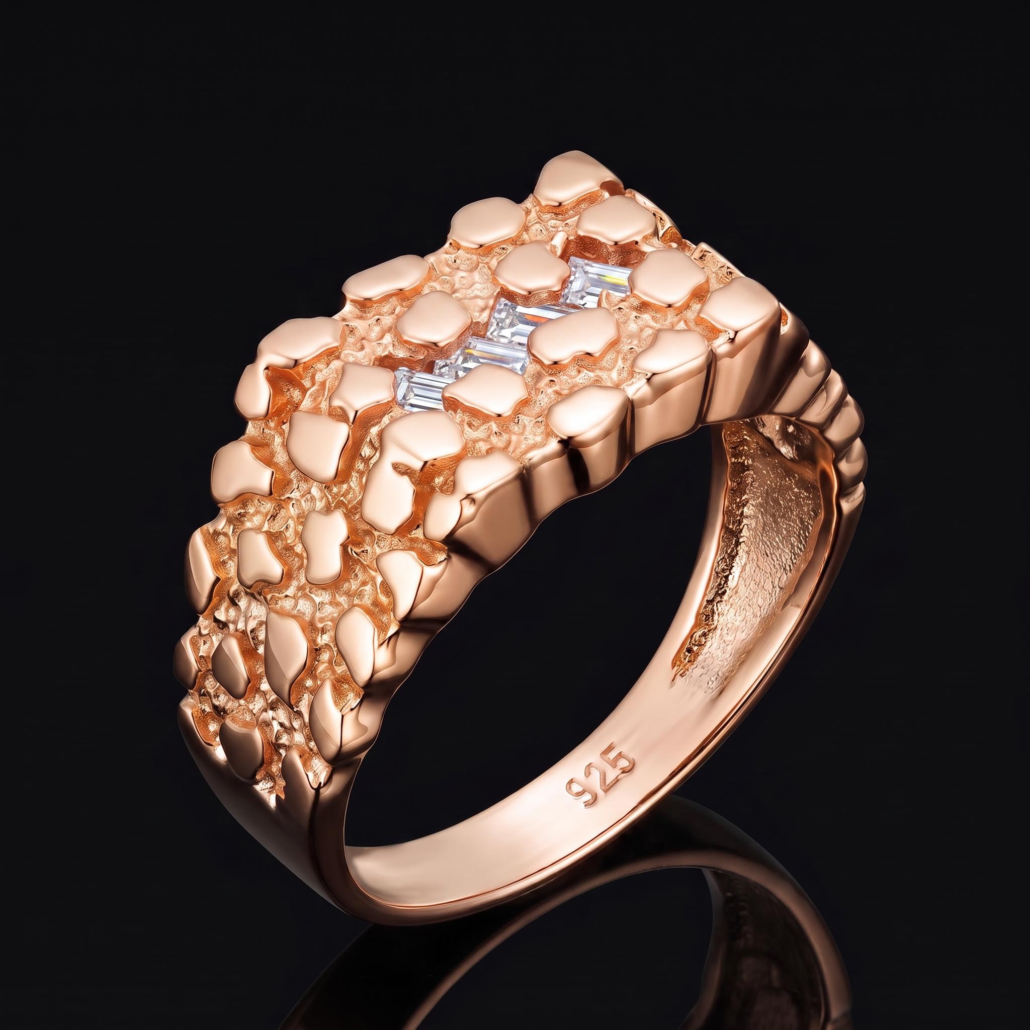 925 Silver & VVS1 Moissanite Baguette Cut Nugget Ring 925 Silver & VVS1 Moissanite Baguette Cut Nugget Ring