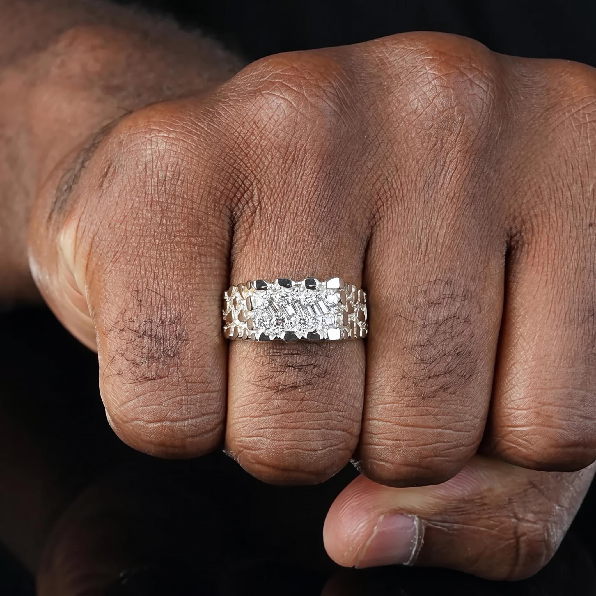 925 Silver & VVS1 Moissanite Baguette Cut Nugget Ring 925 Silver & VVS1 Moissanite Baguette Cut Nugget Ring