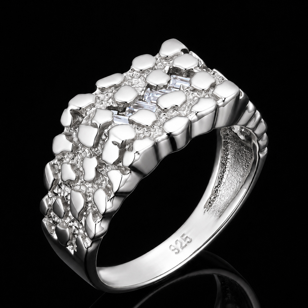 925 Silver & VVS1 Moissanite Baguette Cut Nugget Ring 925 Silver & VVS1 Moissanite Baguette Cut Nugget Ring