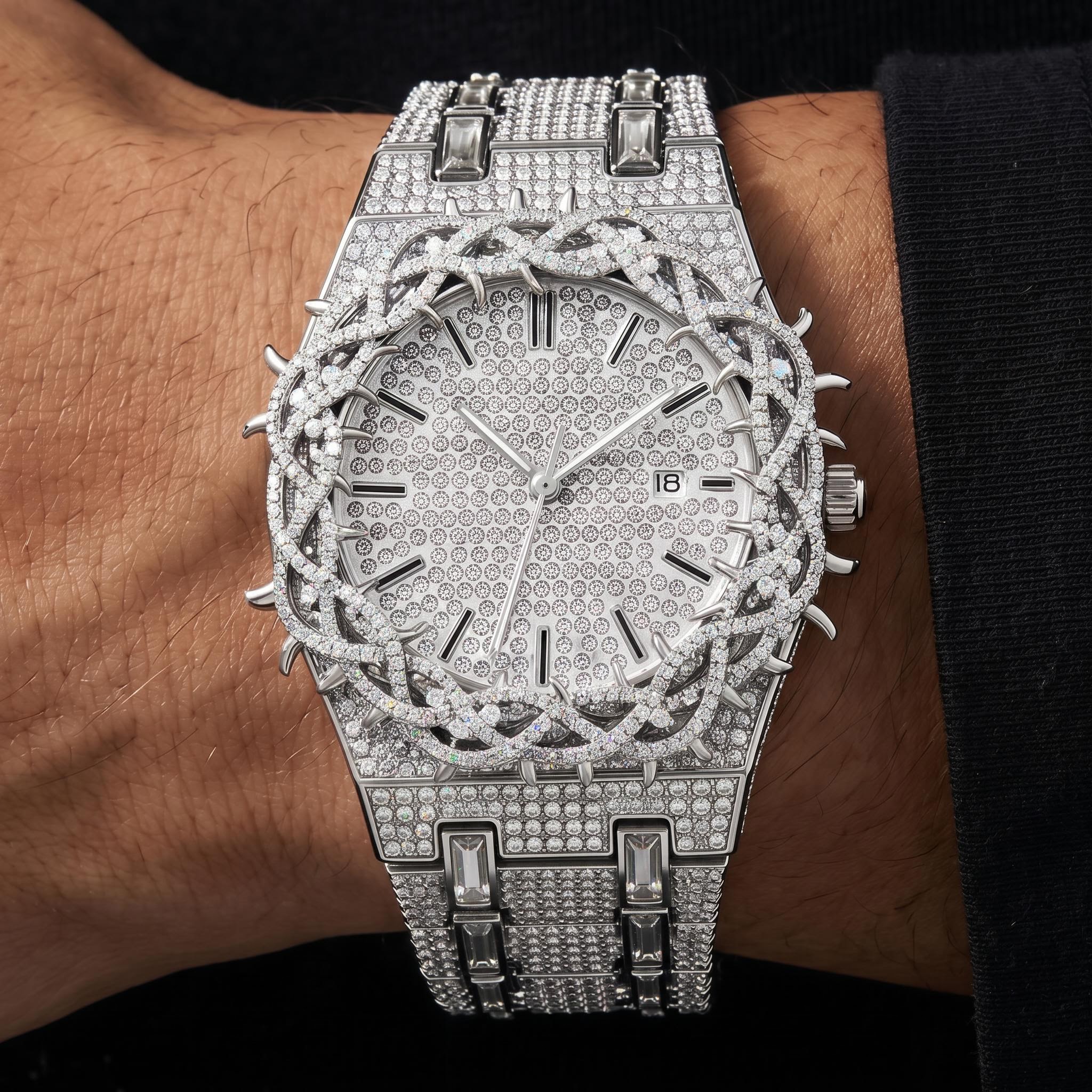Iced Thorn Bezel Watch in White Gold Iced Thorn Bezel Watch in White Gold