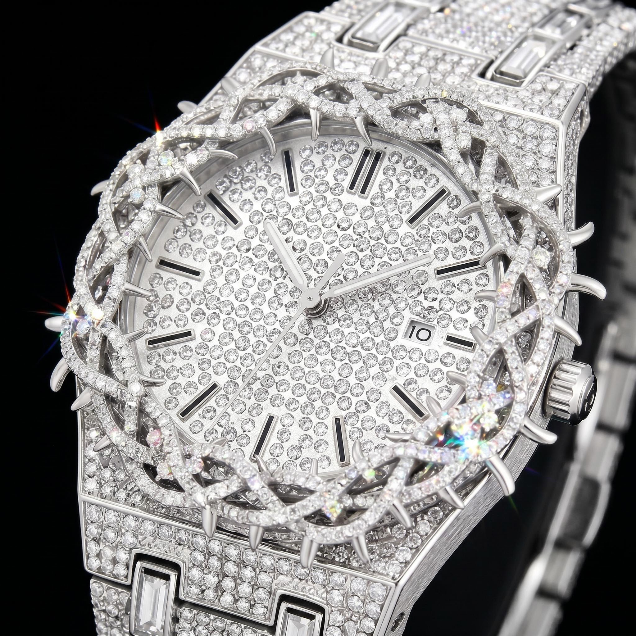 Iced Thorn Bezel Watch in White Gold Iced Thorn Bezel Watch in White Gold