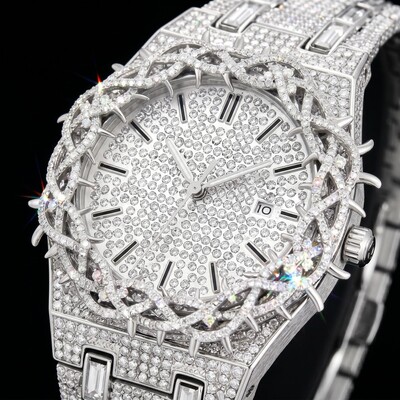 Iced Thorn Bezel Watch in White Gold