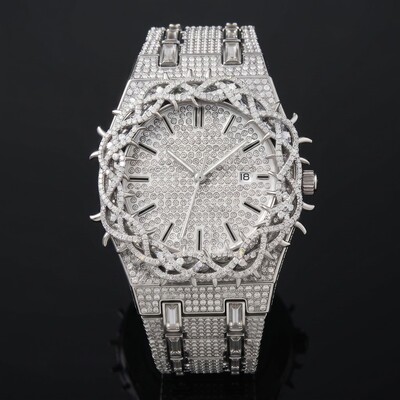 Iced Thorn Bezel Watch in White Gold