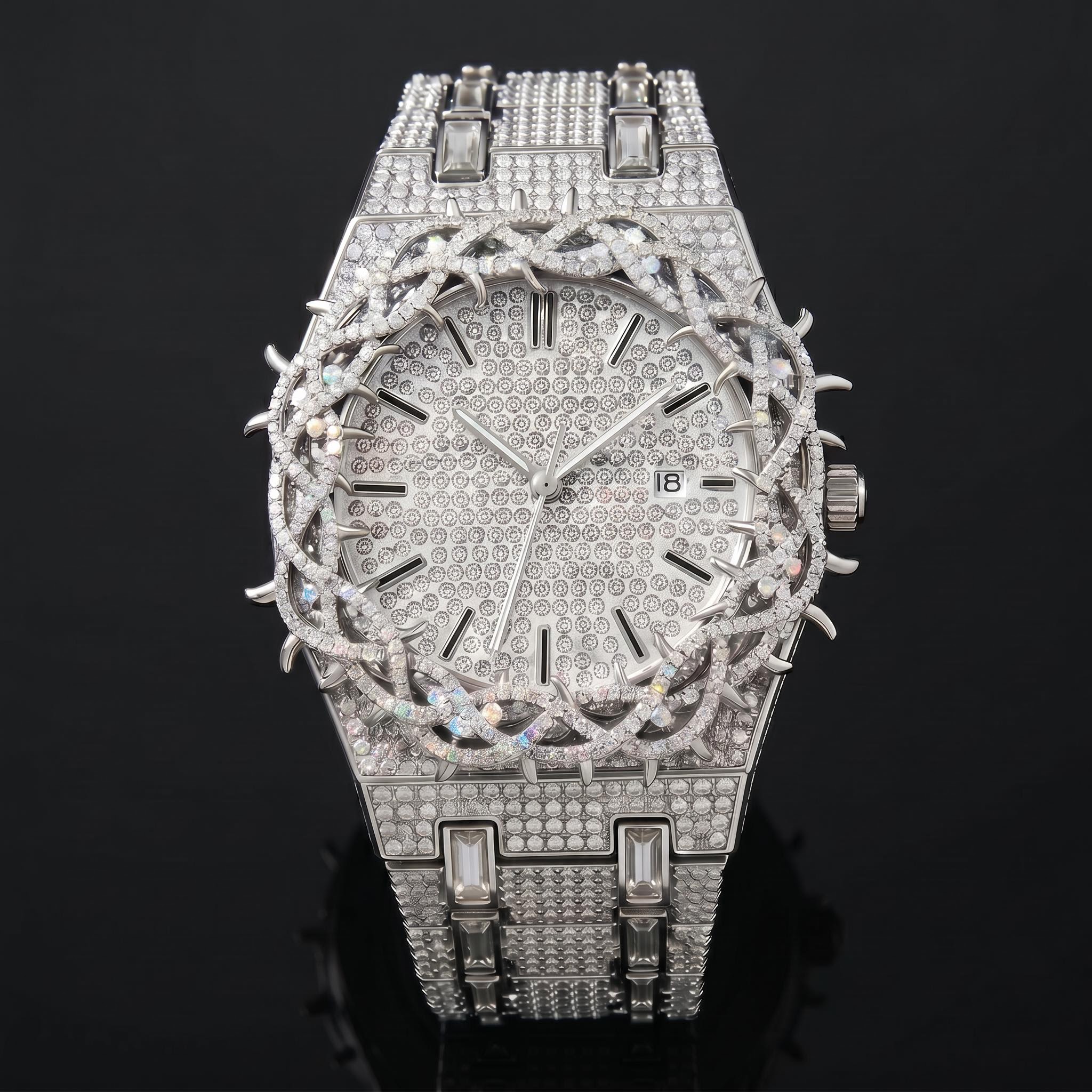 Iced Thorn Bezel Watch in White Gold - DIAMOND WATCHES | Helloice