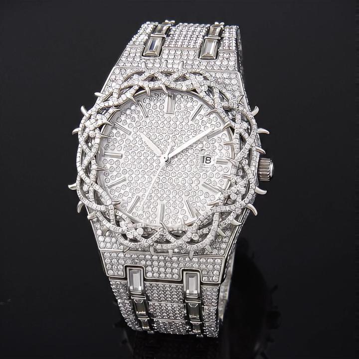 Iced Thorn Bezel Watch in White Gold - Helloice
