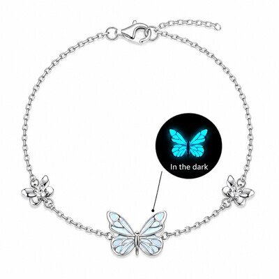 Blue Butterfly Glow S925 Silver Bracelet