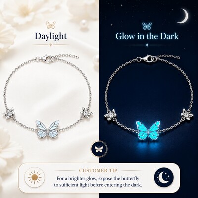 Blue Butterfly Glow S925 Silver Bracelet