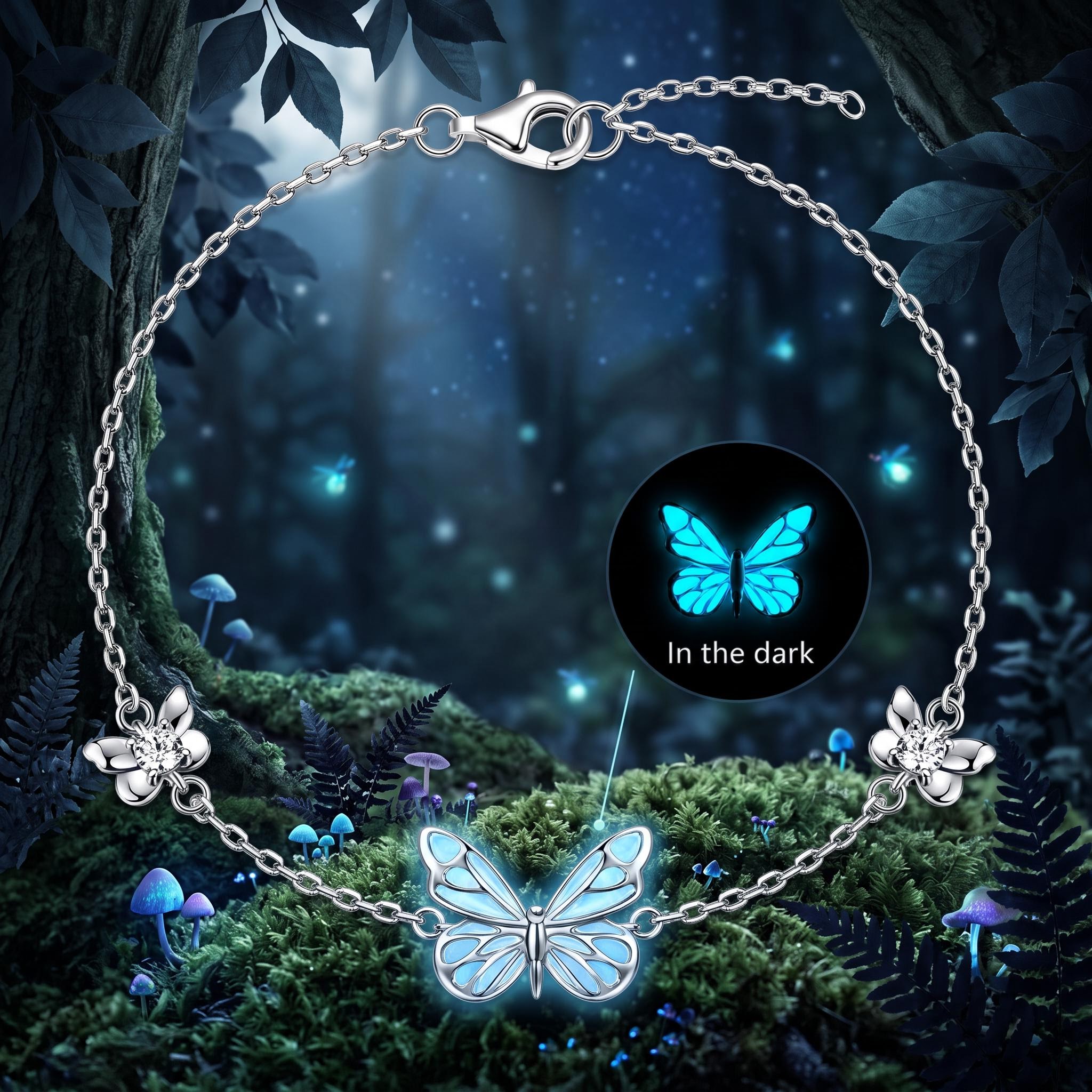 Blue Butterfly Glow S925 Silver Bracelet