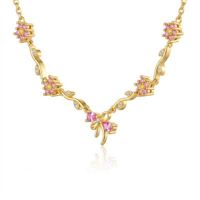 1.12 ct.tw Pink Stone Teardrop Bow Rose Bracelet with Floral Accents