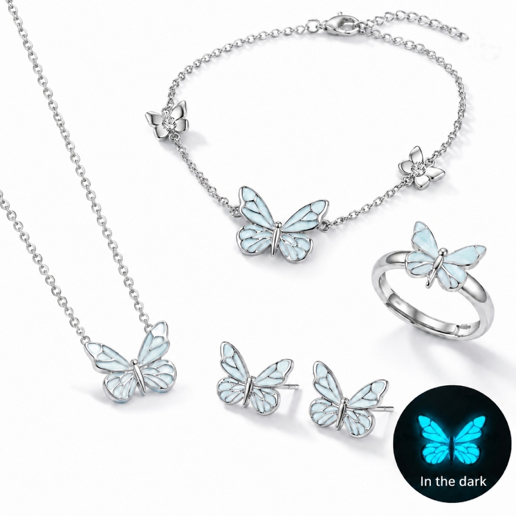 Blue Butterfly Glow S925 Silver Bundle Set -4Pcs Blue Butterfly Glow S925 Silver Bundle Set -4Pcs