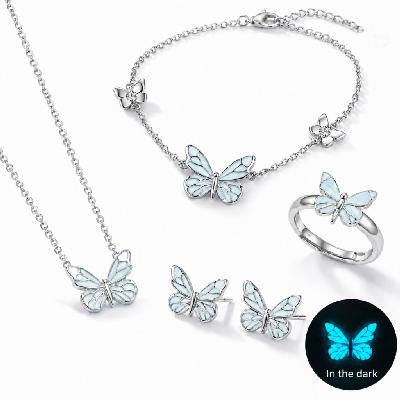 Blue Butterfly Glow S925 Silver Bundle Set -4Pcs