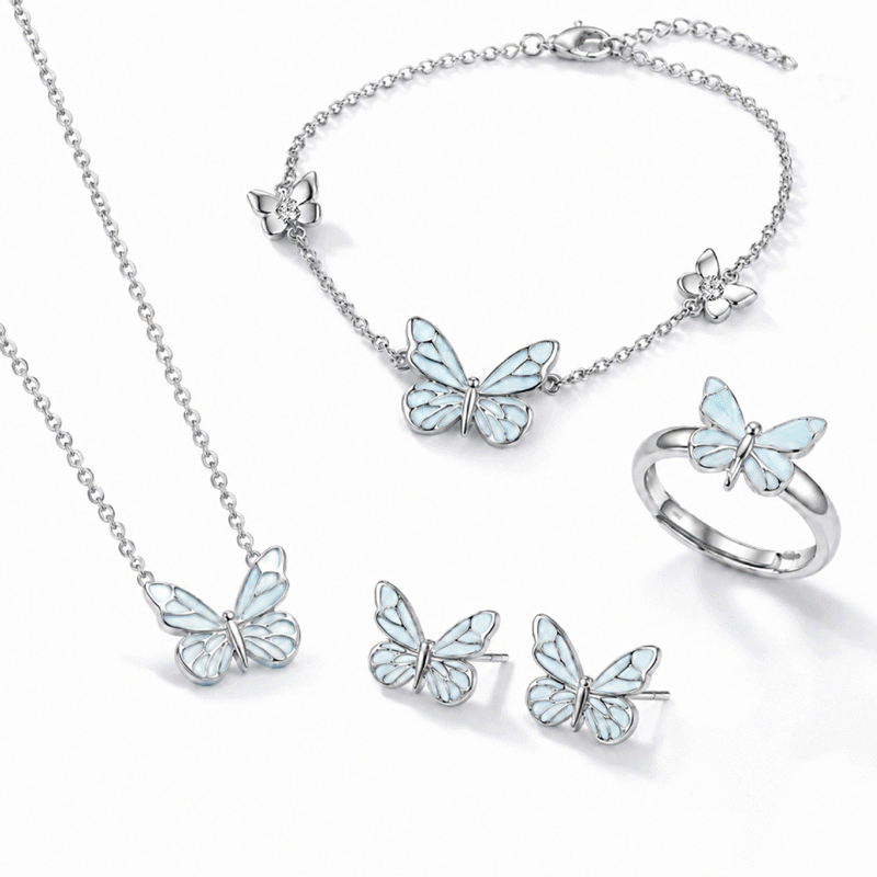 Blue Butterfly Glow S925 Silver Bundle Set -4Pcs Blue Butterfly Glow S925 Silver Bundle Set -4Pcs