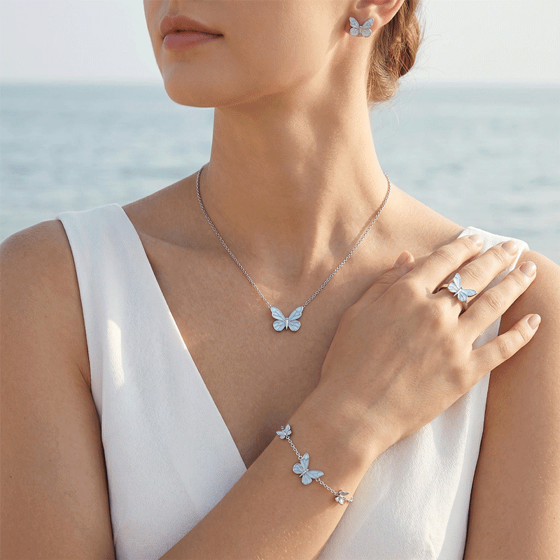 Blue Butterfly Glow S925 Silver Bundle Set -4Pcs Blue Butterfly Glow S925 Silver Bundle Set -4Pcs