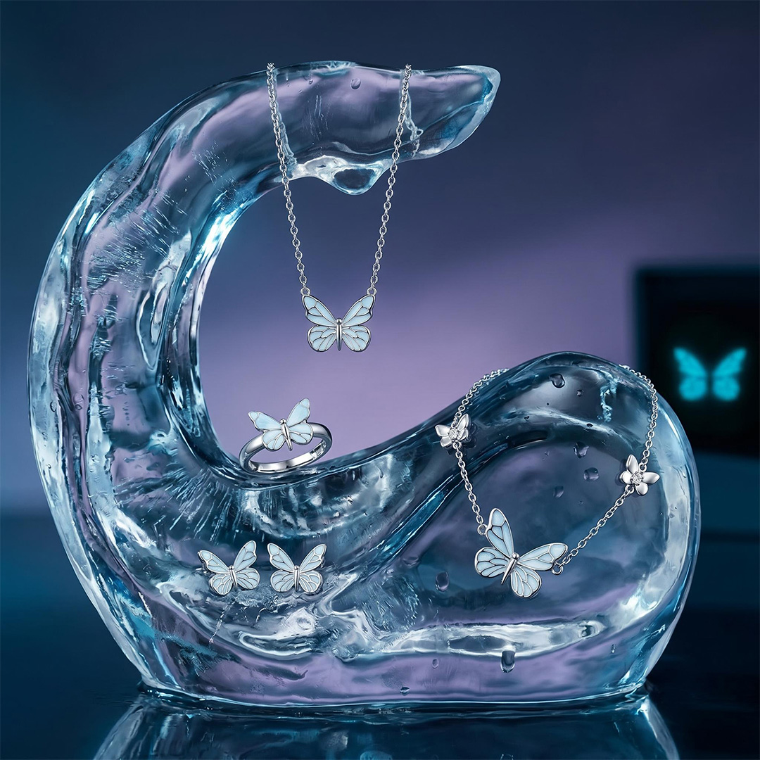 Blue Butterfly Glow S925 Silver Bundle Set -4Pcs Blue Butterfly Glow S925 Silver Bundle Set -4Pcs