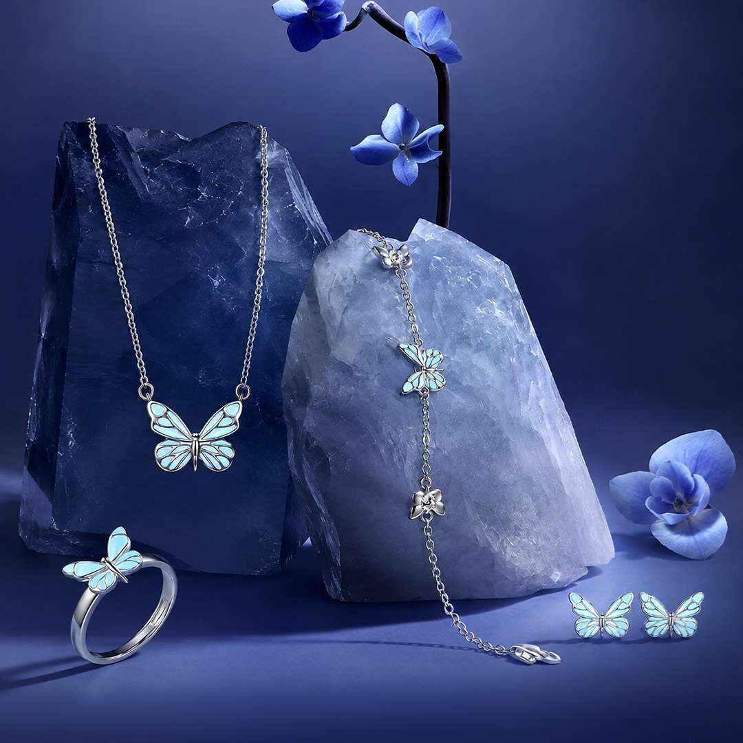Blue Butterfly Glow S925 Silver Bundle Set -4Pcs Blue Butterfly Glow S925 Silver Bundle Set -4Pcs