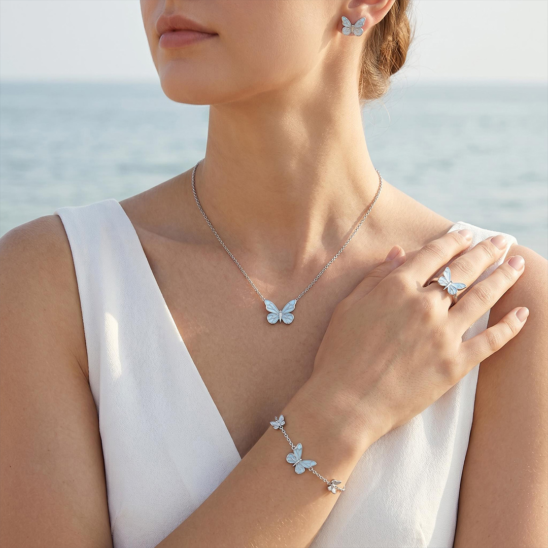 Blue Butterfly Glow S925 Silver Bundle Set -4Pcs Blue Butterfly Glow S925 Silver Bundle Set -4Pcs