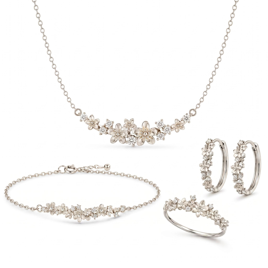 Nature-inspired Flower Cluster Sandblasted Jewelry Set - 4pcs Nature-inspired Flower Cluster Sandblasted Jewelry Set - 4pcs