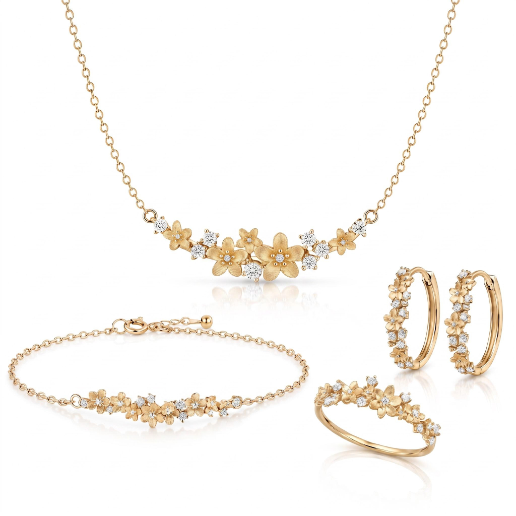 Nature-inspired Flower Cluster Sandblasted Jewelry Set - 4pcs Nature-inspired Flower Cluster Sandblasted Jewelry Set - 4pcs