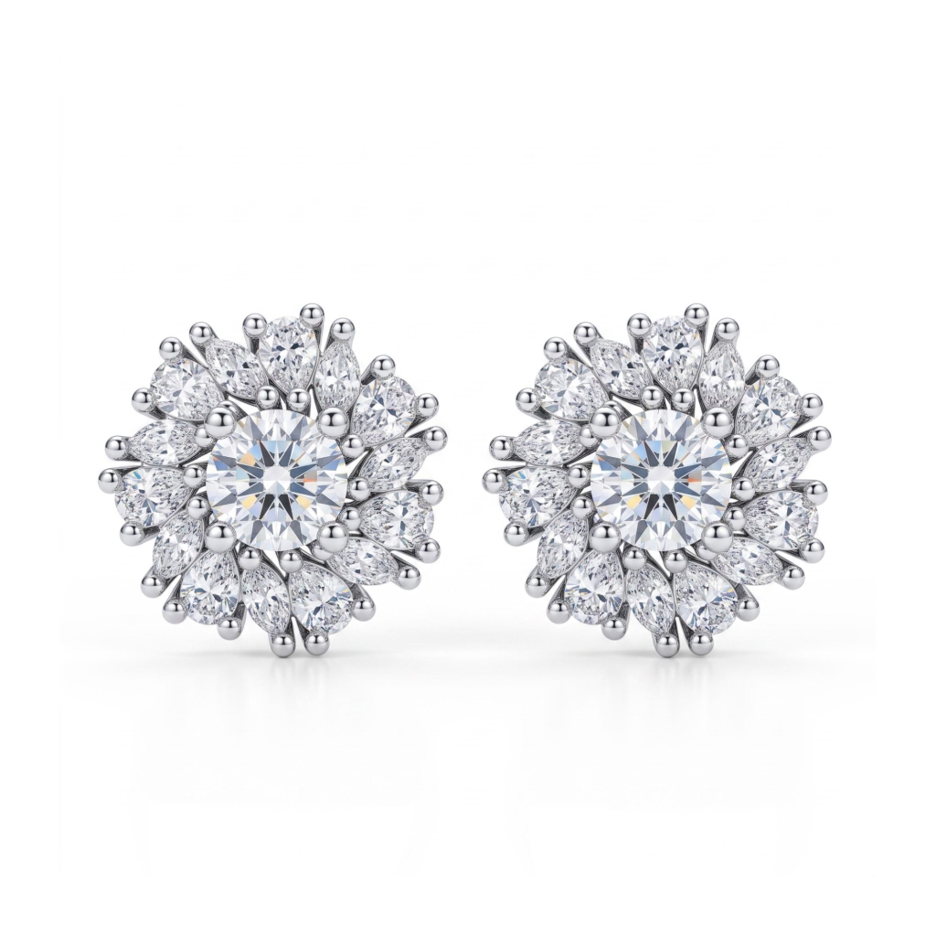 2.12 ct.tw. Sunflower Floral Cluster Stud Earrings 2.12 ct.tw. Sunflower Floral Cluster Stud Earrings