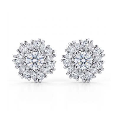2.12 ct.tw. Sunflower Floral Cluster Stud Earrings
